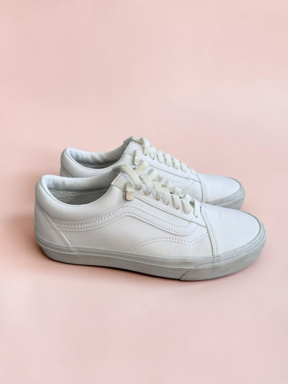 VANS Unisex White Leather Low Sneakers Size Womens 8 / Mens 6.5